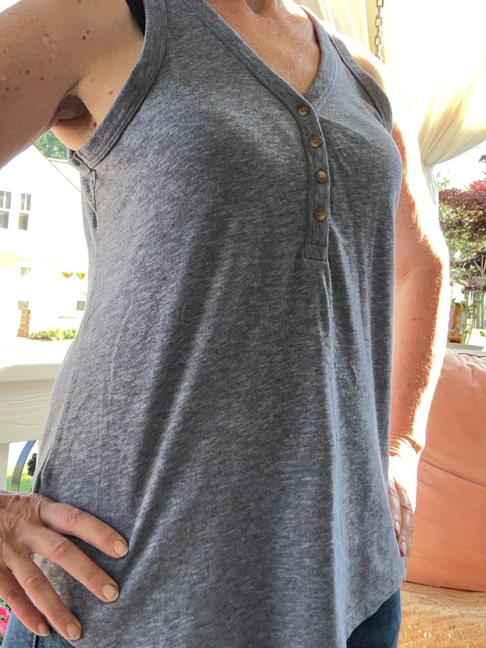 LOFT Heather Gray Sleeveless Henley Tank
